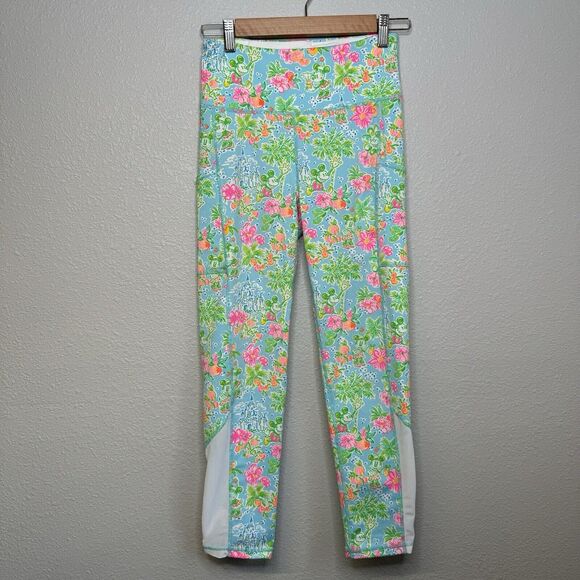 Disney x Lilly Pulitzer Leggings Womens Small Tropical Floral Mickey Print Mesh - Picture 1 of 3